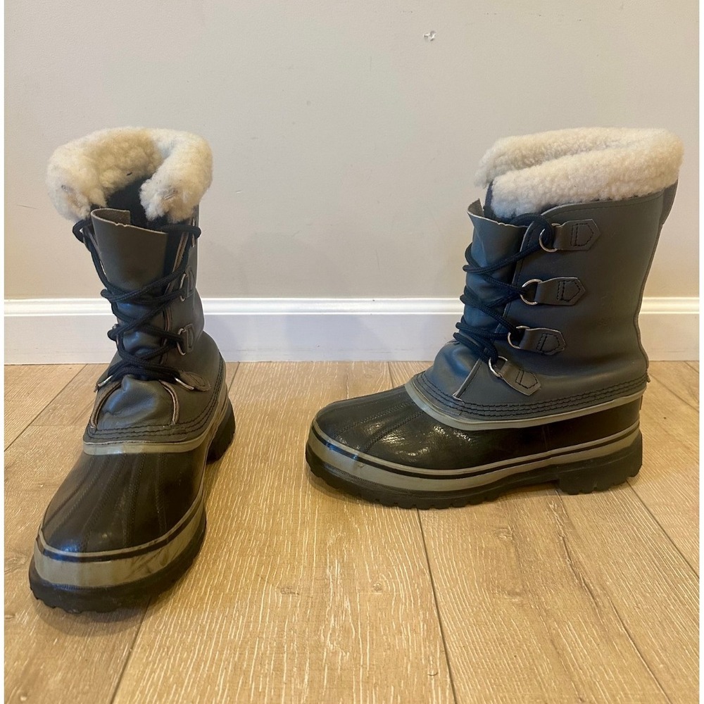 Vintage Sorel Kaufman Caribou Snow Boots Black & Grey W Sz 8 Made in Canada